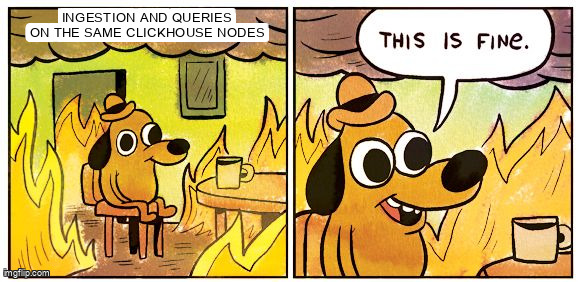 This Is Fine meme: ingestion and queries on the same ClickHouse nodes