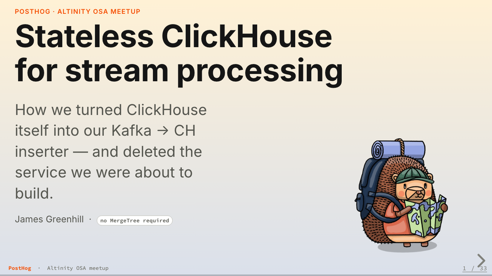 Stateless ClickHouse for stream processing — title slide