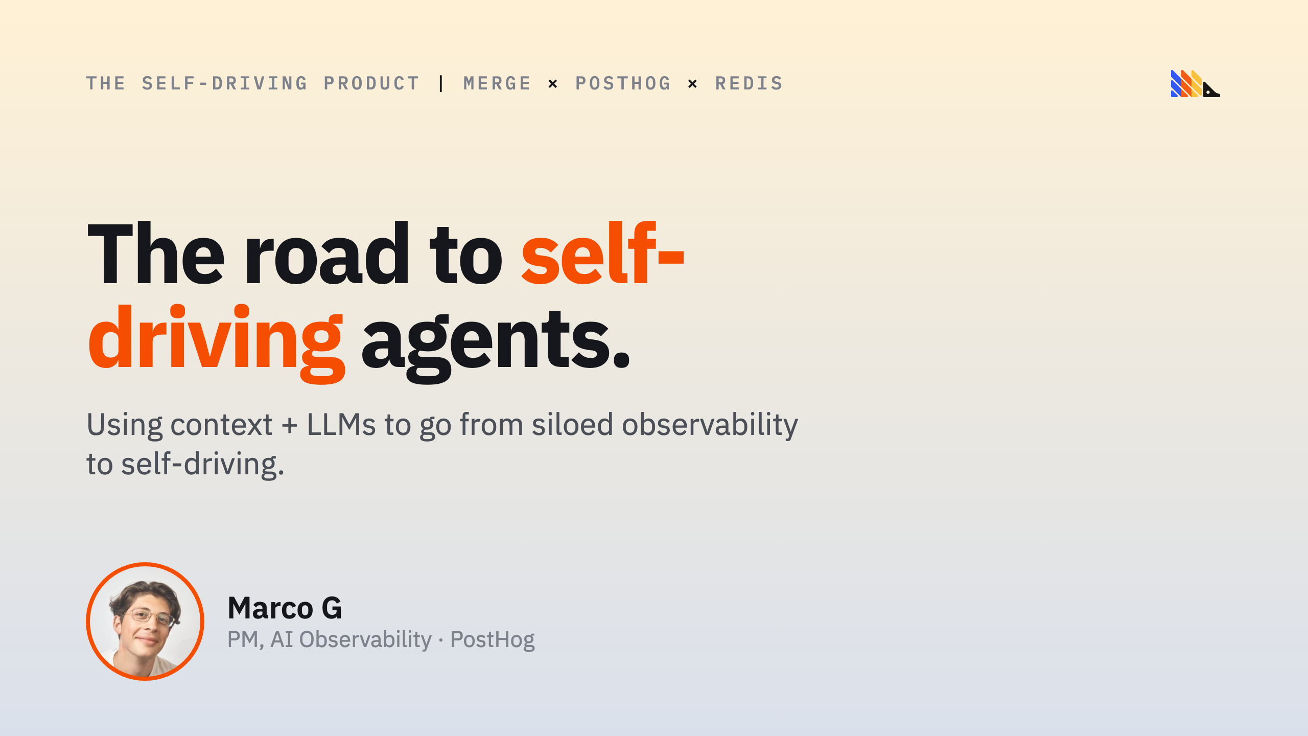 The road to self-driving agents, title slide